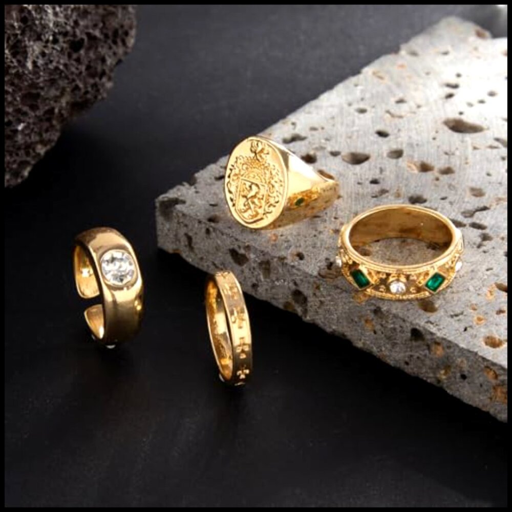 Gold Hammered Geometric Stackable Rings Set, Size… - image 6